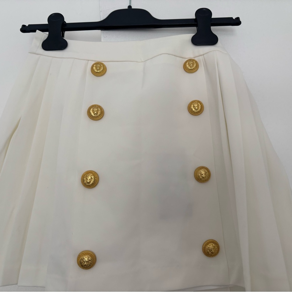 Stylish Cream Skirt with Gold Button Details